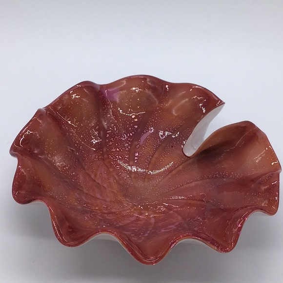 Vintage Murano White Cased Aventurine Scallop Shaped Bowl - Picture 5 of 10